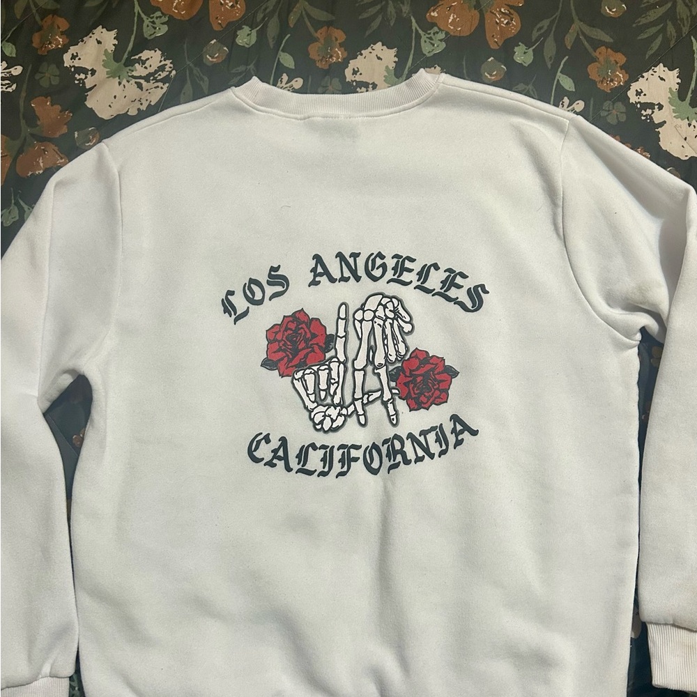 Original Deluxe White Sweatshirt with Skeleton and Rose